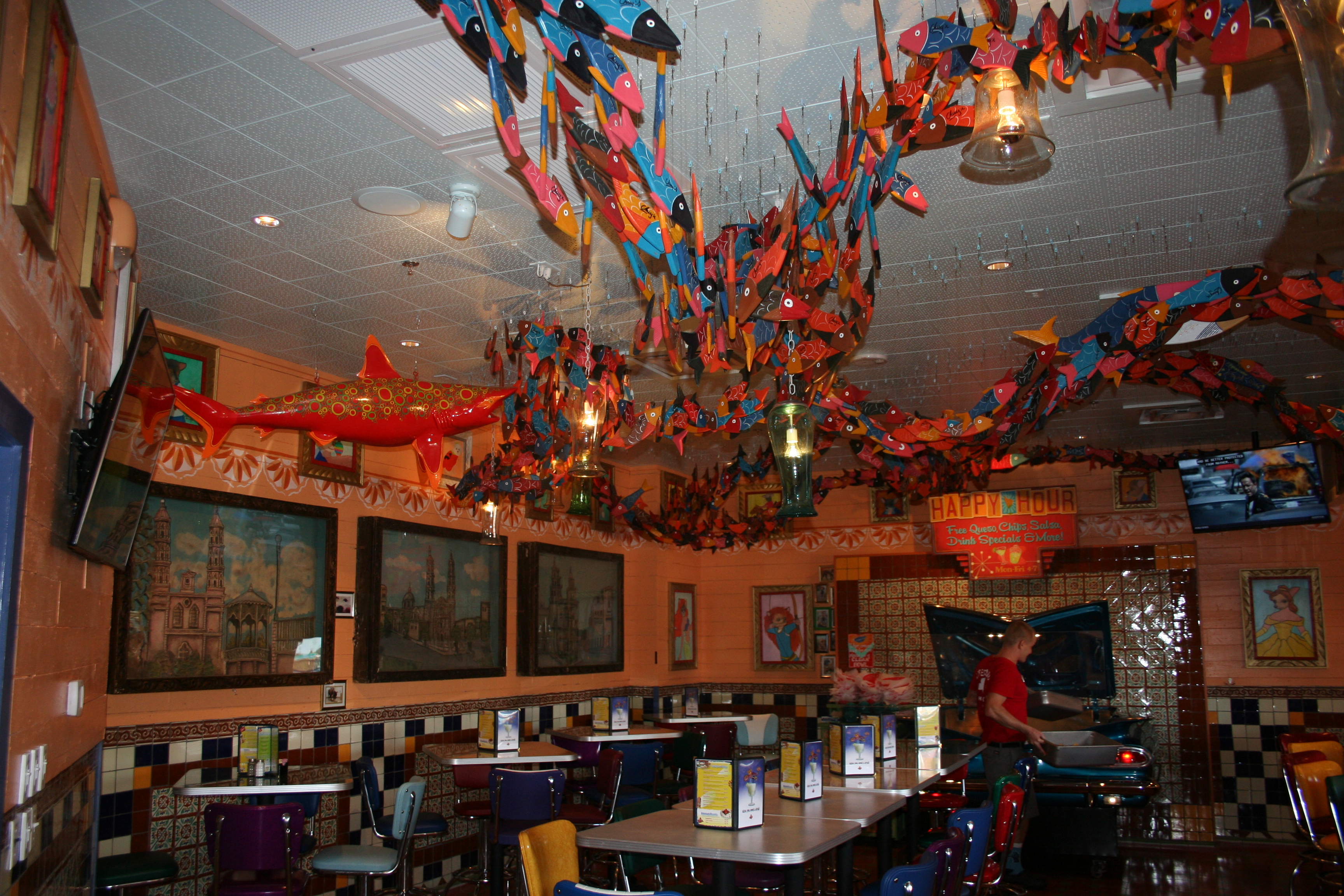 A school of wooden fish leads from the entrance to the bar and Nacho Car. (Photo: Mark Heckathorn/DC on Heels)