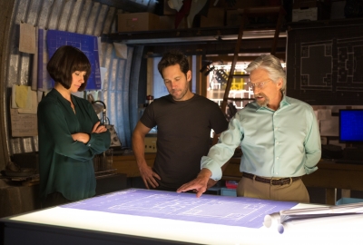 Evangeline Lilly (l to r), Paul Rudd and Michael Douglas star in 