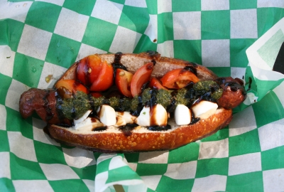 The LdV (Leonardo Dog Vinci) Caprese-style hot dog from Swizzle is one of the nominees in the Breakthrough Dish competition at this year's Curbside Cookoff. (Photo: Mark Heckathorn/DC on Heels)