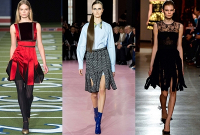 Car wash skirts from the fall collections of Tommy Hilfiger (l to r), Christian Dio and Oscar de la Renta. (Photo: Designers)