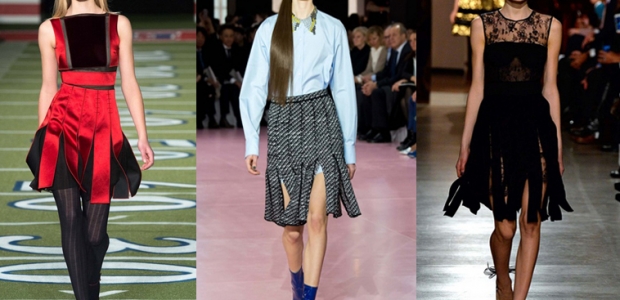 Car wash skirts from the fall collections of Tommy Hilfiger (l to r), Christian Dio and Oscar de la Renta. (Photo: Designers)