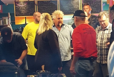 Guy Fieri films an episode of his Food Network show Diners, Drive-Ins and Dives at Bub and Pop's on M Street NW. (Photo: Scott)